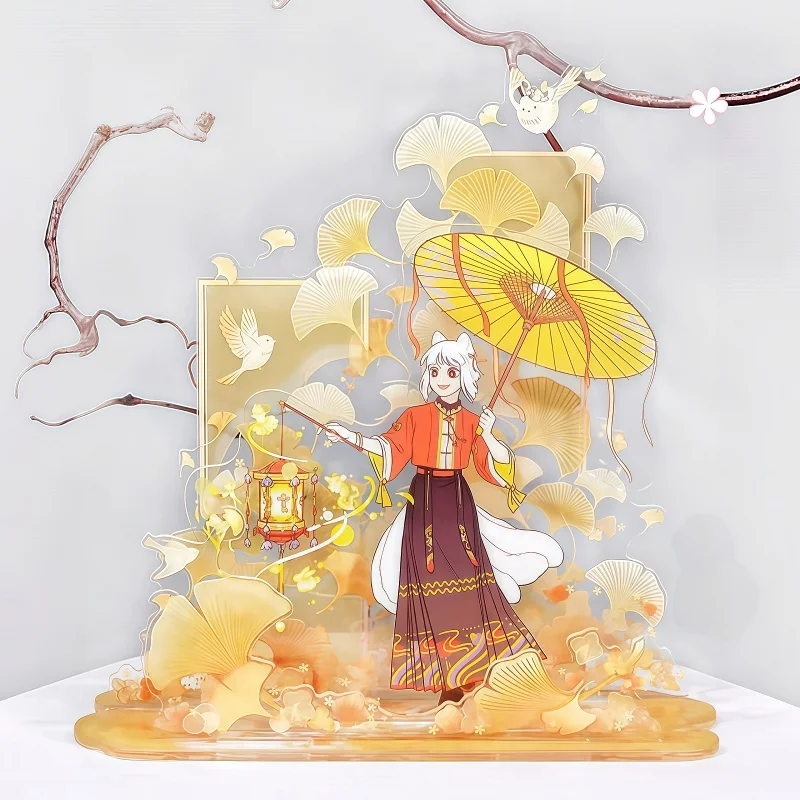 Vast‑Shadow Series Acrylic Scene Standee, Ginkgo Bird Pattern Figure Display Backdrop, for Anime Kpop Collectibles Desk Decor