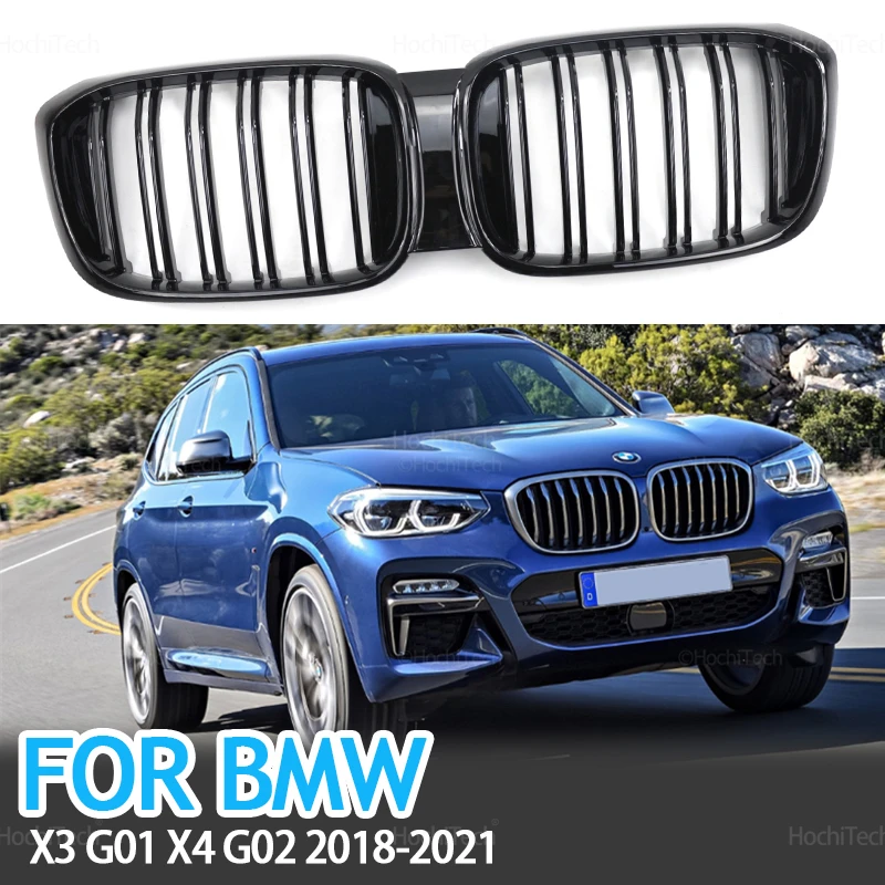 

For BMW X3 G01 X4 G02 2018 2019 2020 2021 Car Gloss Black Kidney Grill Dual Slats Racing Grill 2 Line Double Slat Accessories