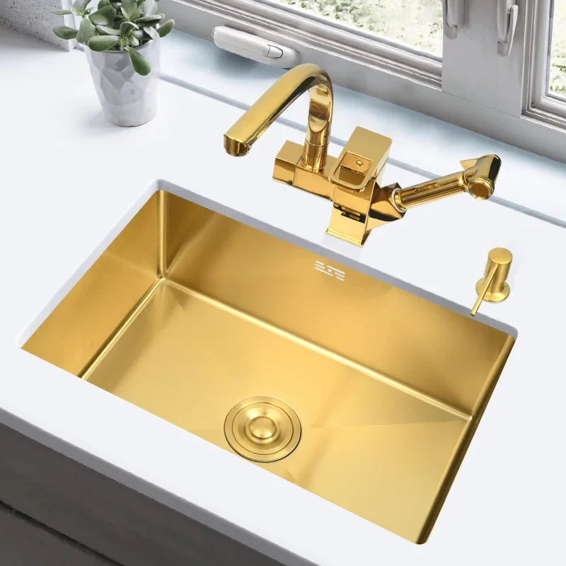 Gold 304 stainless steel kitchen sink, handmade thickened vegetable washing basin under the countertop