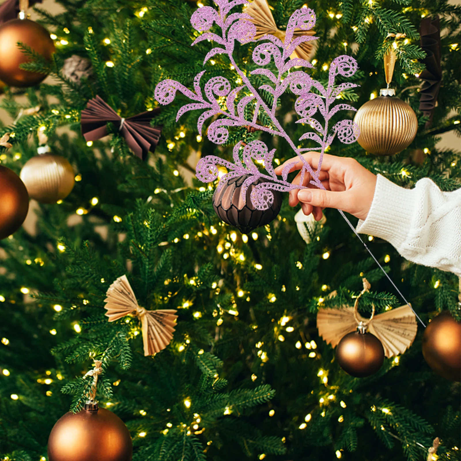 

14pcs Artificial Plants Faux Plant Decor Xmas Tree Accessories Wedding Home Decorations Glitter Leaf Picks Diy Craft Centerpiece