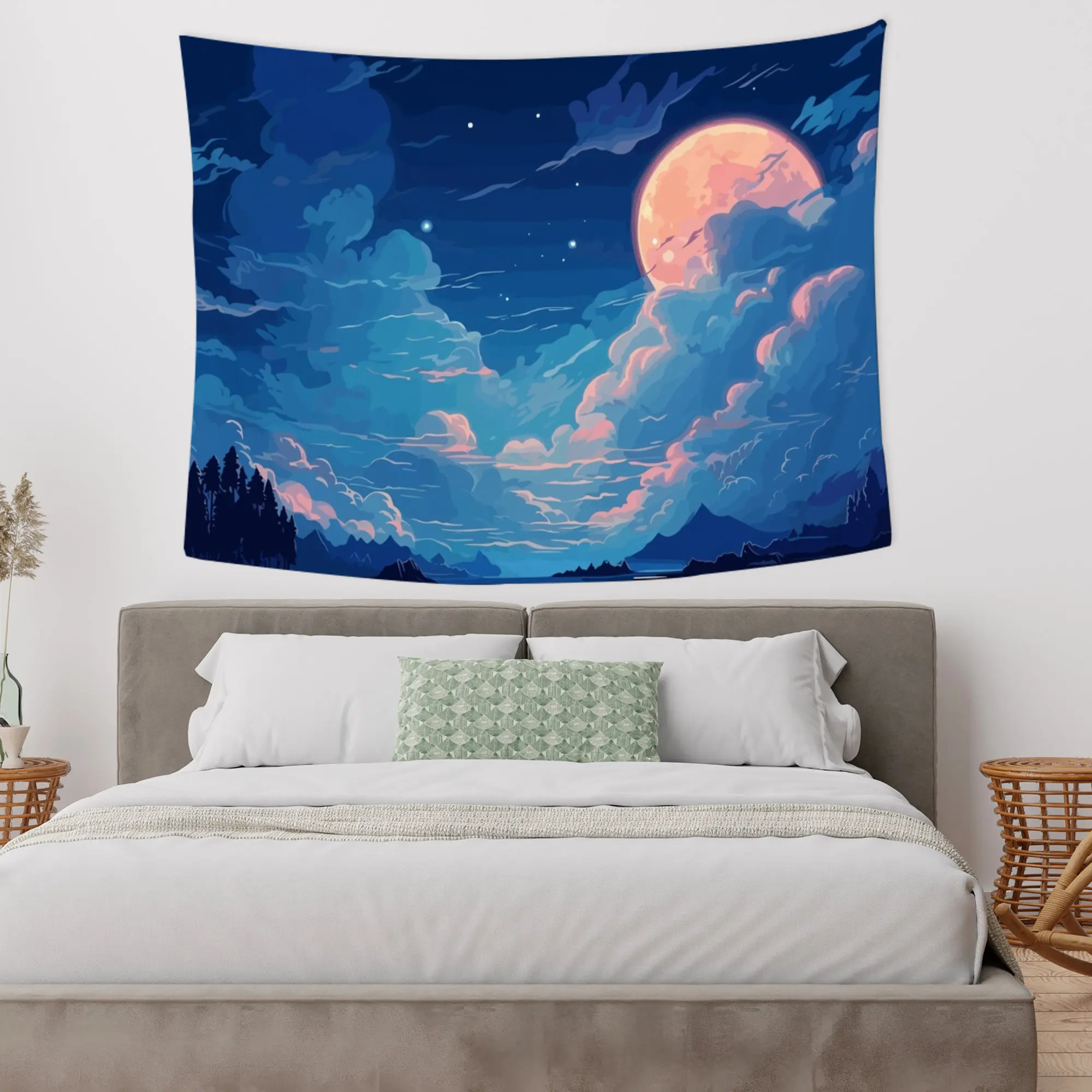 VIKAMA Healing Moon Night Cloud Sea Tapestry Fresh Forest Background Cloth Living Room Decoration Room Decoration