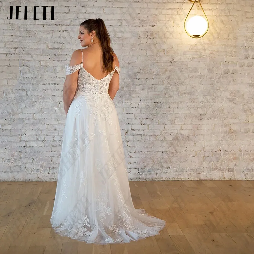 JEHETH Civil Wedding Dress Plus Size Woman Off Shoulder Backless Bride Gowns Lace Applique A-Line Tulle 2023 vestidos de novia