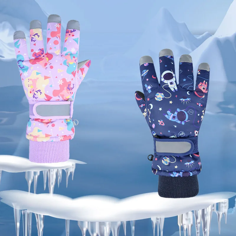 Мультяшные Детские Зимние перчатки для девочек и мальчиков, плотные водонепроницаемые детские лыжные перчатки, перчатки для сноуборда, езды на велосипеде, детские зимние перчатки