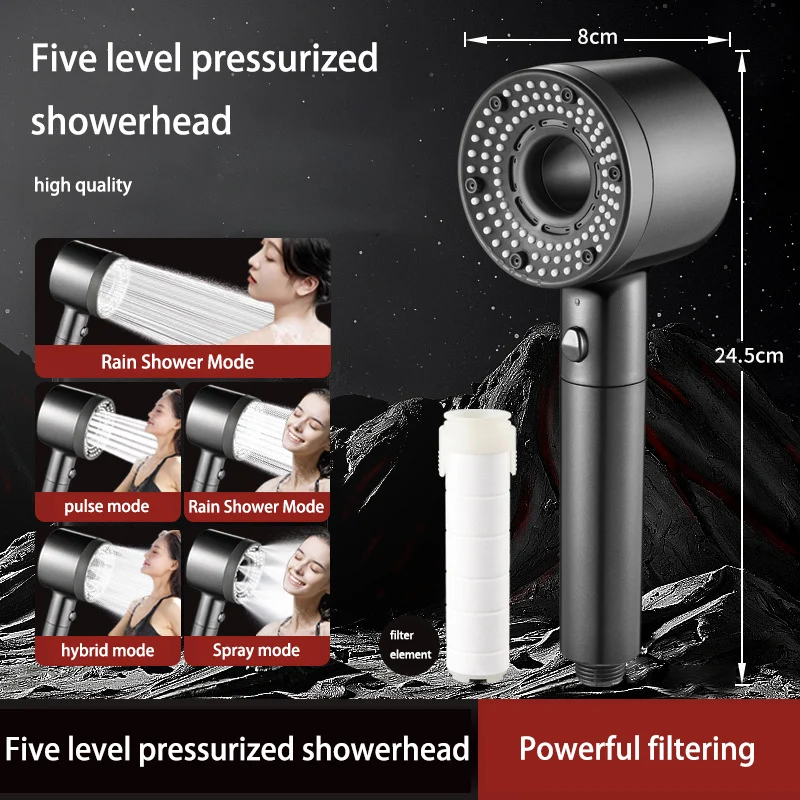 

Filter Booster Handheld Shower Head Shower Five-speed Adjustment Home Bathroom Water Heater Bathing Bath Accessories