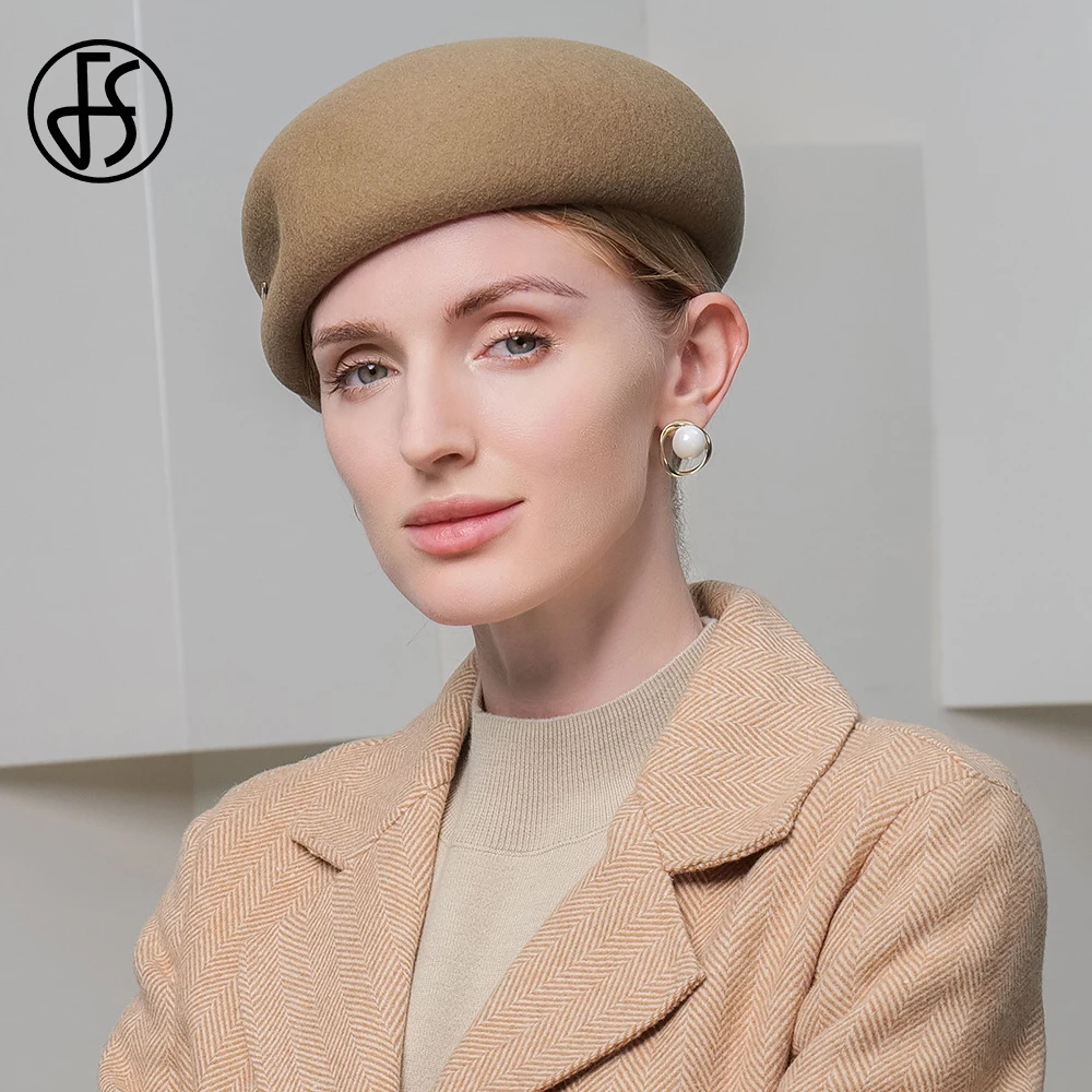 FS 2024 Vintage Beret Pillbox Hats For Women Elegant Wool Felt Fedoras Ladies Winter Fascinator Church Derby Cap Female