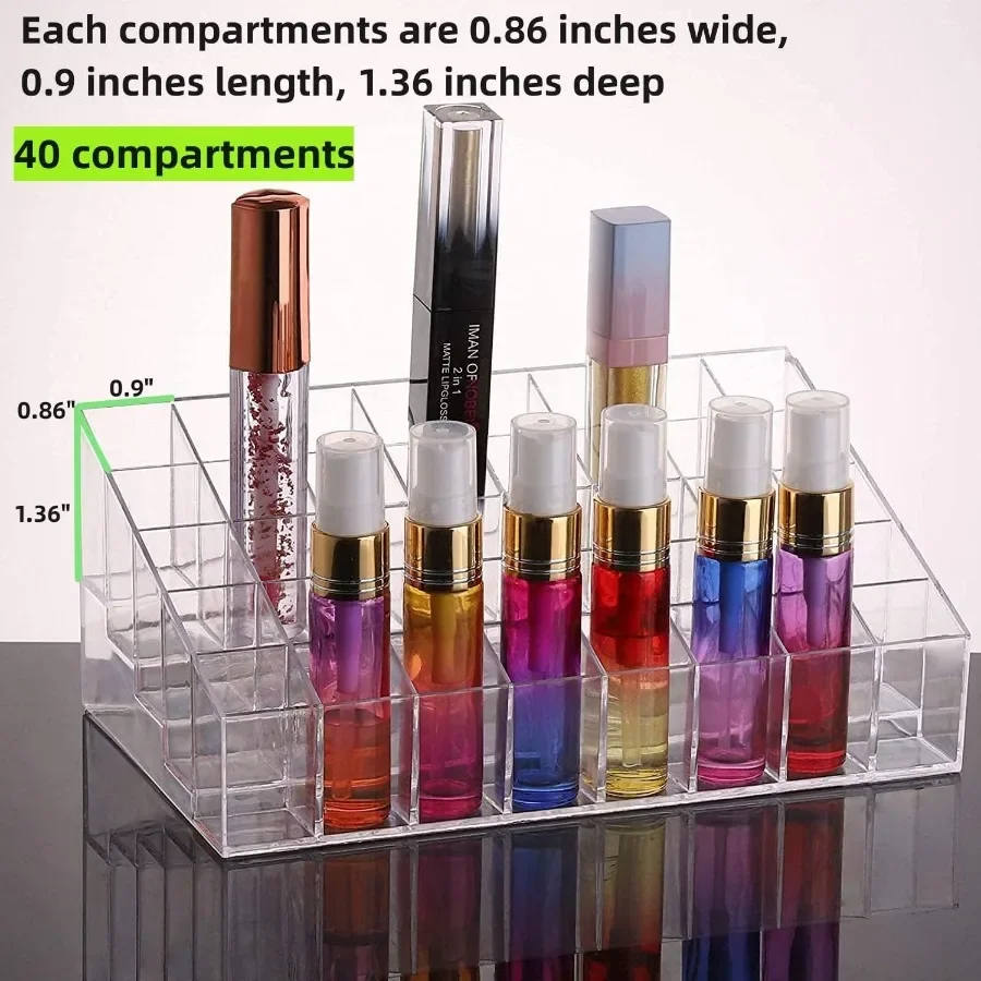 40 Grids Lipsticks Holder Clear Acrylic Lipgloss Lipstick Organizer and Storage Display Case for Lip Gloss Lipstick Tubes Ideal