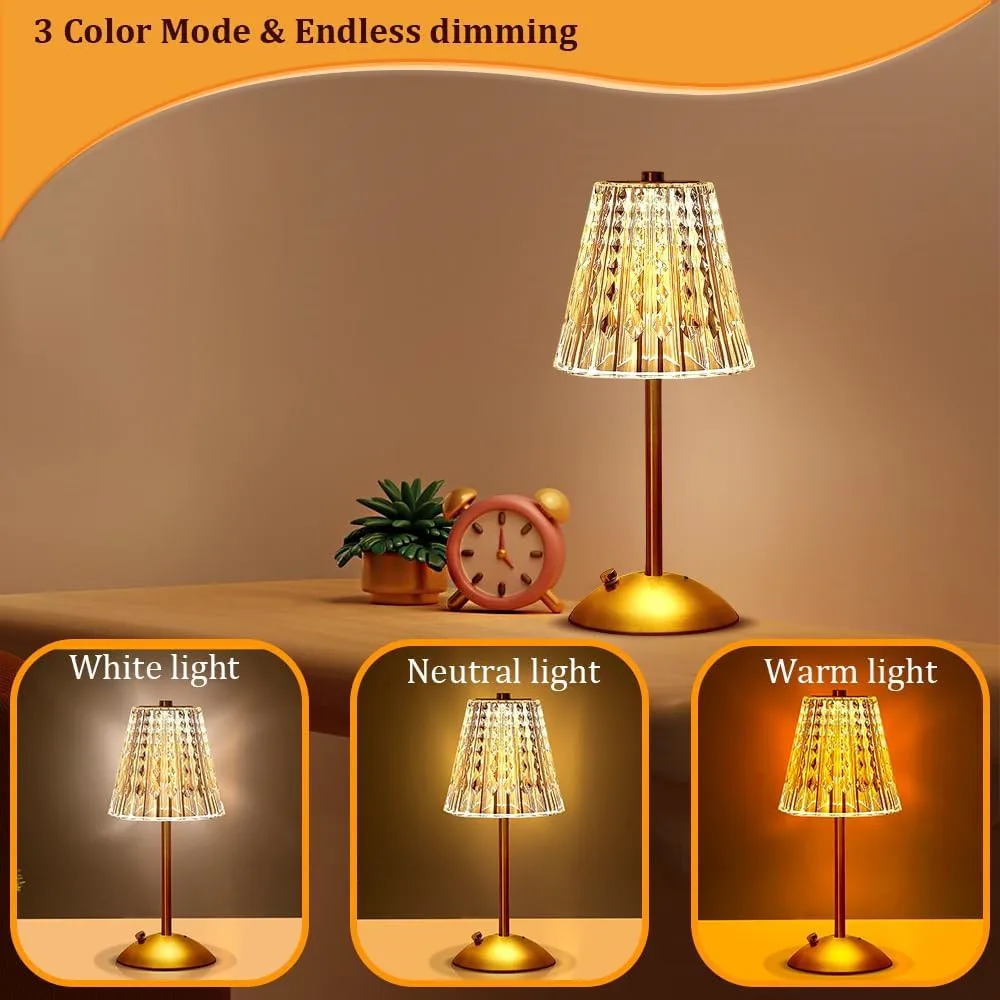 اللاسلكي اللمس الجدول مصباح LED قابلة للشحن مصباح Dask 3 ألوان عكس الضوء بطارية تعمل كريستال مصباح لغرفة النوم مطعم ديكور #2