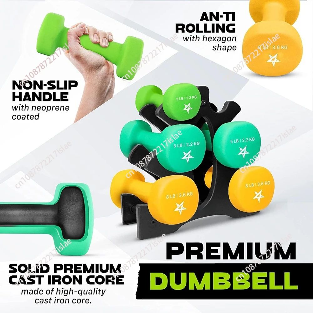 Neoprene Coated Dumbbell Hand Weight Sets of 2 - Multiple Weight Options with 15 Colors, Anti-roll, Anti-Slip, Hexagon Shape