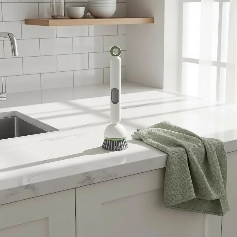 Soap Dispensing Dish Brush Long Handle Adjustable Durable Scrubber for Kitchen Household Dish Pot Cleaning