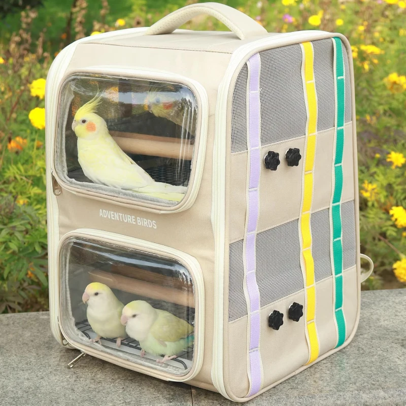 

Двухуровневая переноска-рюкзак для попугаев, складная клетка для птиц, легкий уличный домик для животных, портативная клетка для волнистых попугаев для прогулок