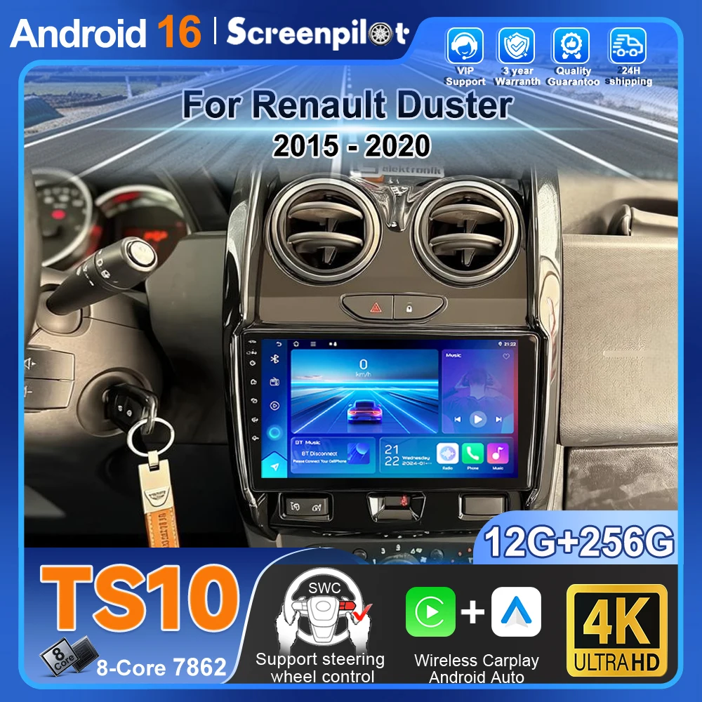 Para Renault Duster 2015 2016 2017 2018 2019 2020 Rádio Auto Android 16 Estéreo Multimídia Player GPS Navegação Carplay GPS para Carro