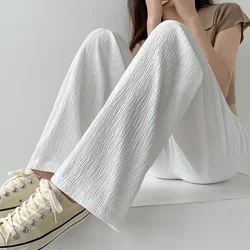 Women's White Slacks Pants, Wide Leg Trousers, Drawstring, Vintage Streetwear, High Fashion, Office Ladies, Work Bottoms, Korean