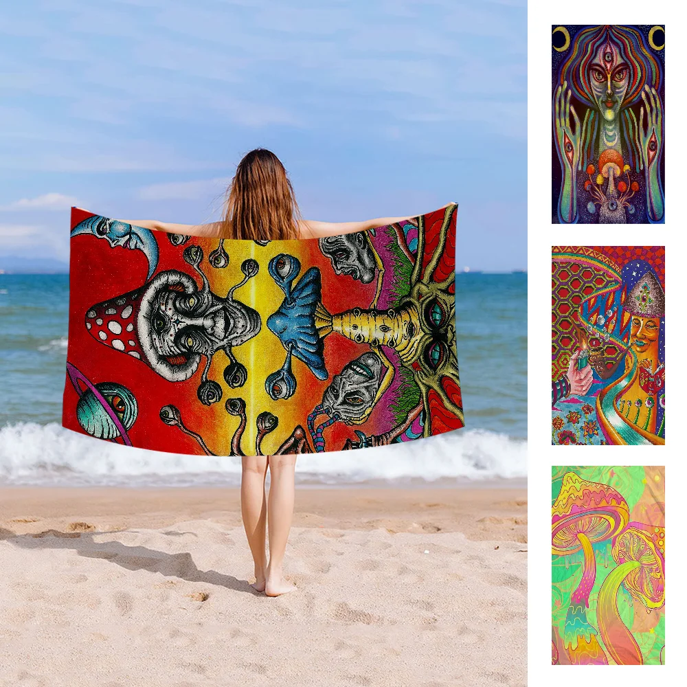 

Psychedelic Mushroom Beach Towel Cartoon Cute Summer Kids Large Bath Pool Beach Towel Microfiber Absorbent For Swimming Travel