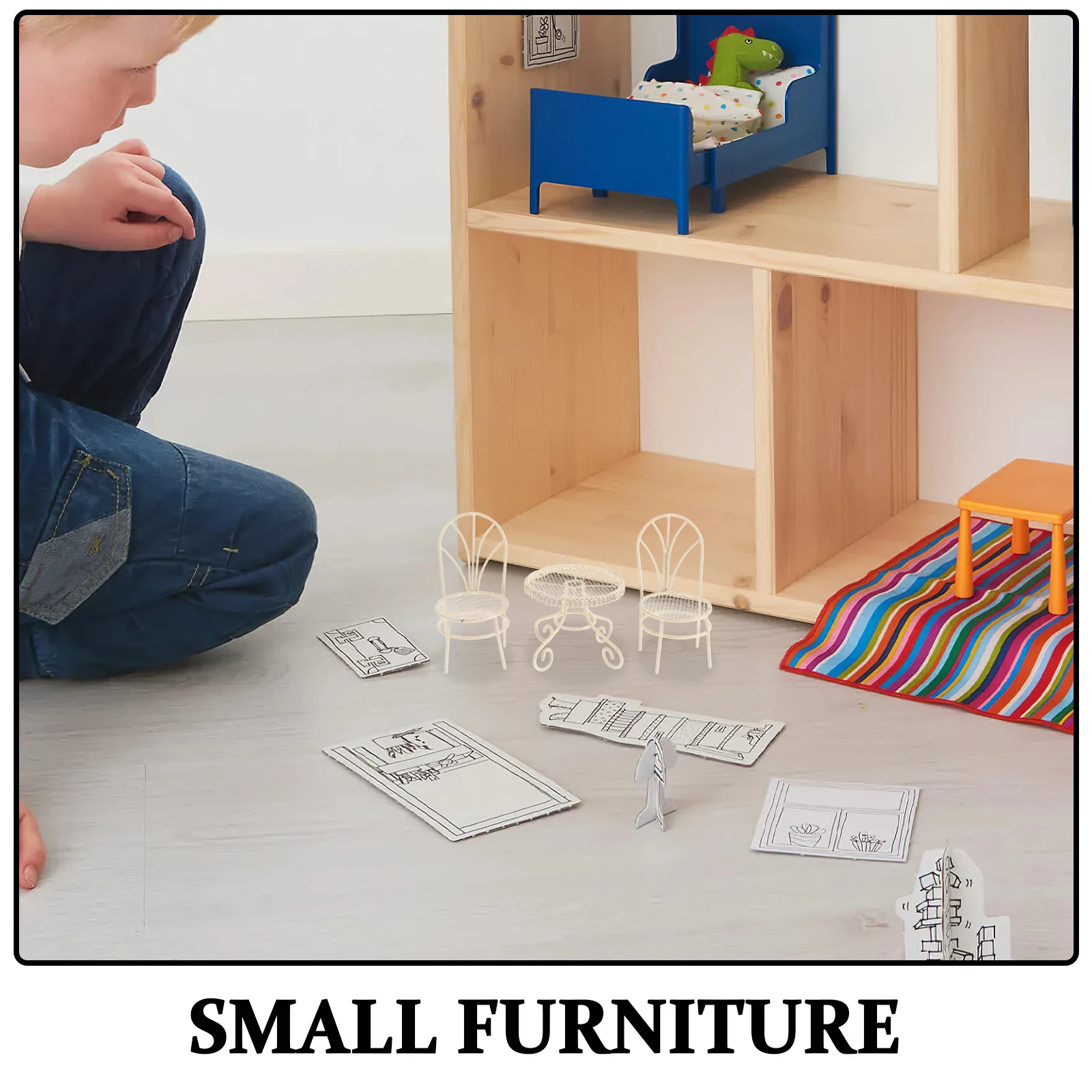 1 Set Miniature Table Chairs Set Mini Dollhouse Garden Furniture For Home Decor Landscape Simulation Display Tiny Office Prop