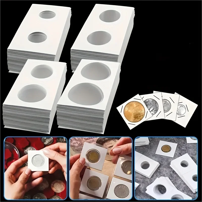 Flash sale 200 Coin Holder Cardboard Sheets for Coin Flipping Collectors, 4 Sizes 2" X 2" Currency Holders, Suitable for Coin Collection Display Books, for Pennies/25 Cent Coins/Tokens/Medals