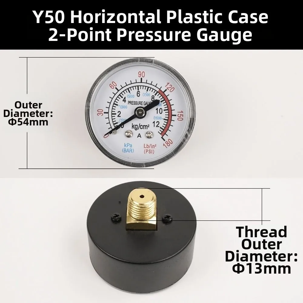 42/53mm Air Compressor Pneumatic Gauge 0-12Bar / 0-180PSI Thread 9.7/12.7mm Hydraulic Fluid Measuring Instrument