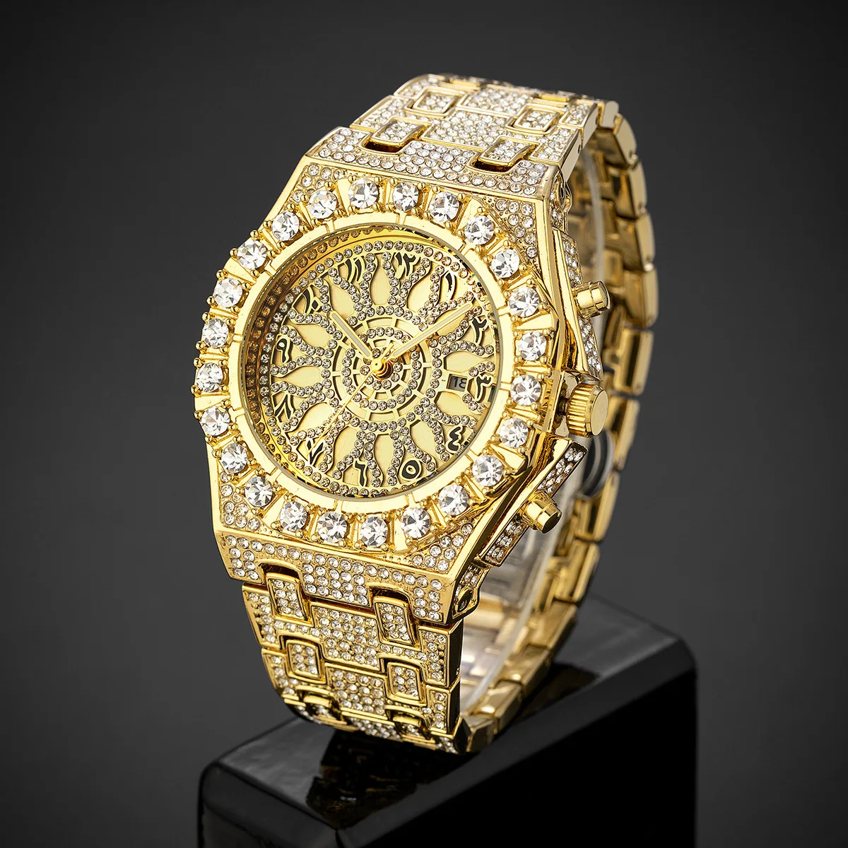 Hot Selling Full Diamond Middle Eastern Arabic Scale Men's Watch Waterproof High-quality Calendar Men's Watch Gift Box