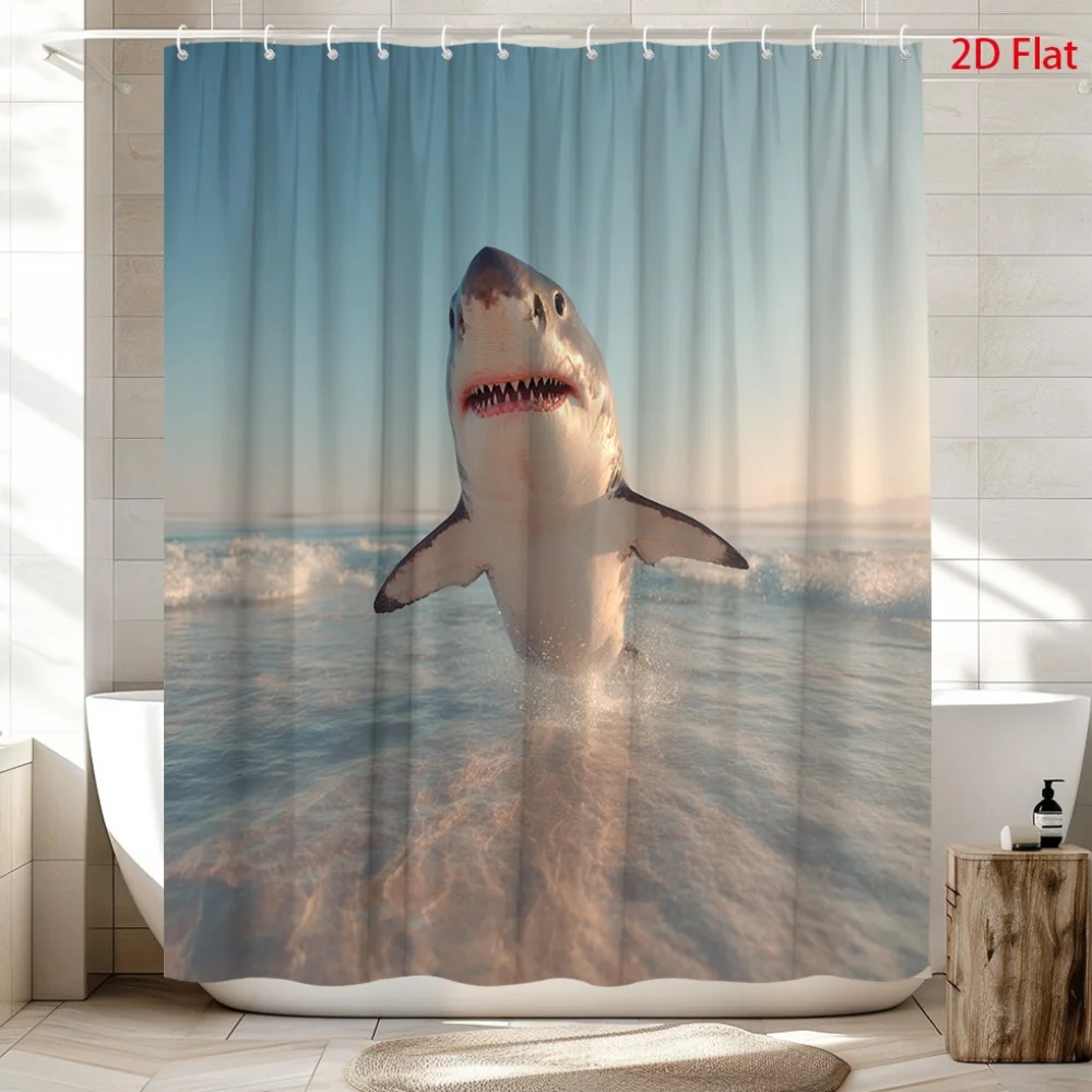 Deep Sea Shark Attack Shower Curtain Waterproof Liner Bathroom Decoration Ocean Print Jaws Theme Home Decor 180x180cm