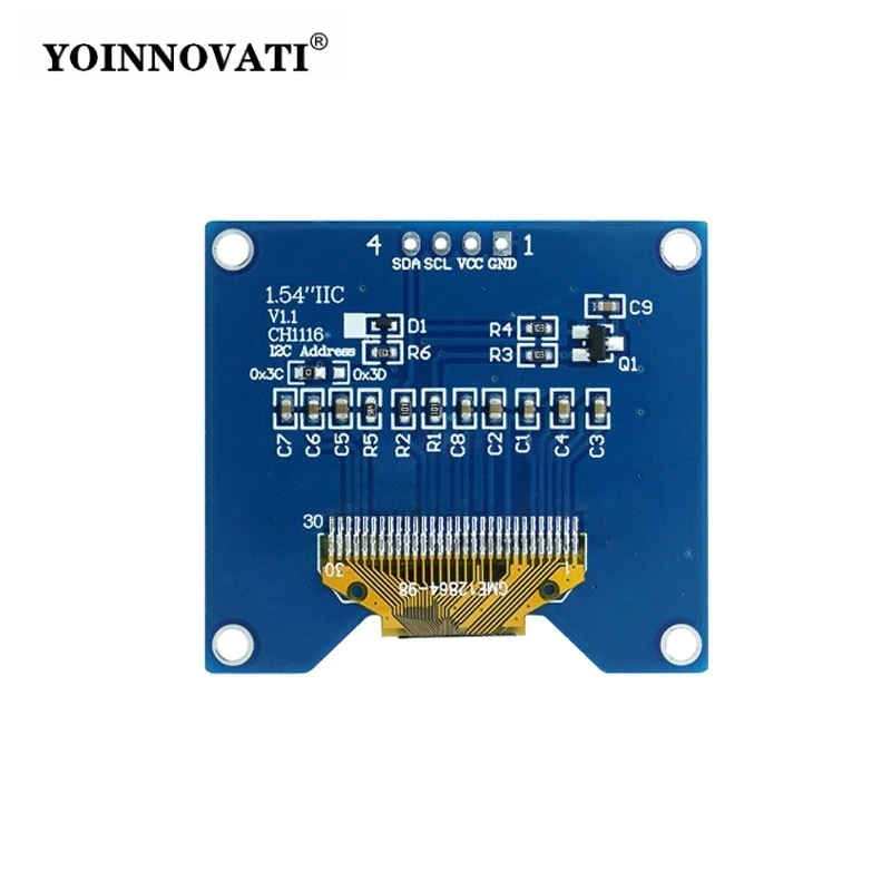1.54-inch OLED Display Module - 128x64 Resolution, CH1116 Driver (White/Blue/Yellow), I2C Interface, 4-Pin Compact Screen
