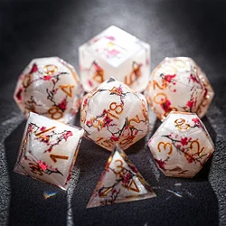 1-7pcs DND Chinese Plum Blossom Solid Resin Golden Word Dice Set Multi-sided Polyhedral Dice for D&D COC Role RPG Table Game