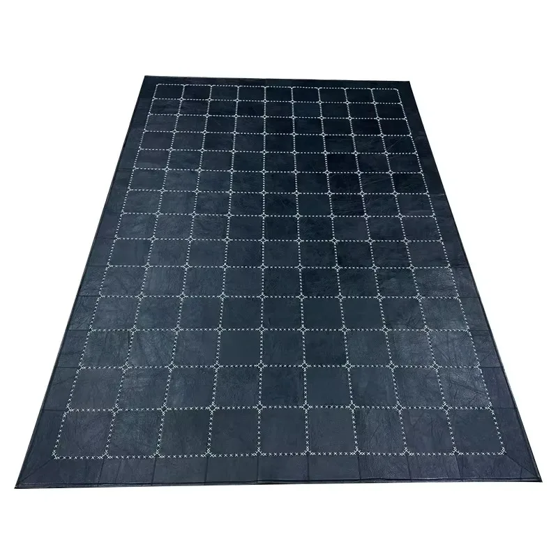 Handmade Modern Black Cowhide Patchwork Carpet Smooth High End Lightweight Luxury for Living Room Sofa Coffee Table Use