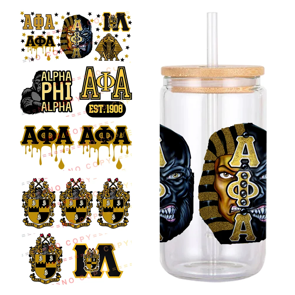 

Alpha Phi ALpha Fraternity Pattern UV DTF Transfer Sticker Waterproof Transfers Decals For 16oz Glass Cup Wrap Stickers