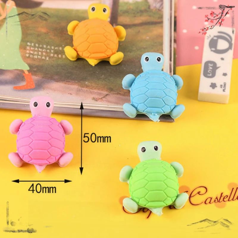 4 Pcs Creative Cartoon Pencil Eraser Turtle Rubber for School Supplies Back To School