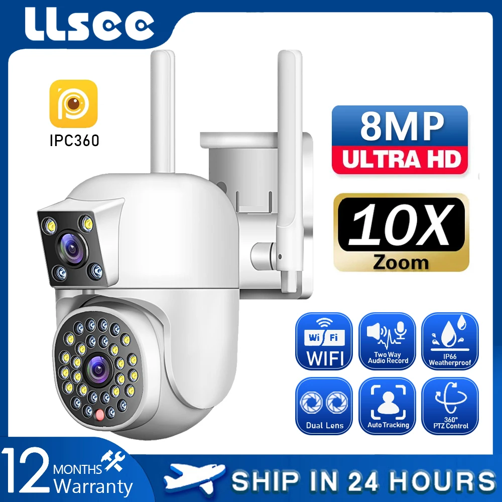 LLSEE IPC360,WiFi dual lens full HD 8MP outdoor camera,CCTV 360 degree camera,CCTV camera with intelligent color night vision