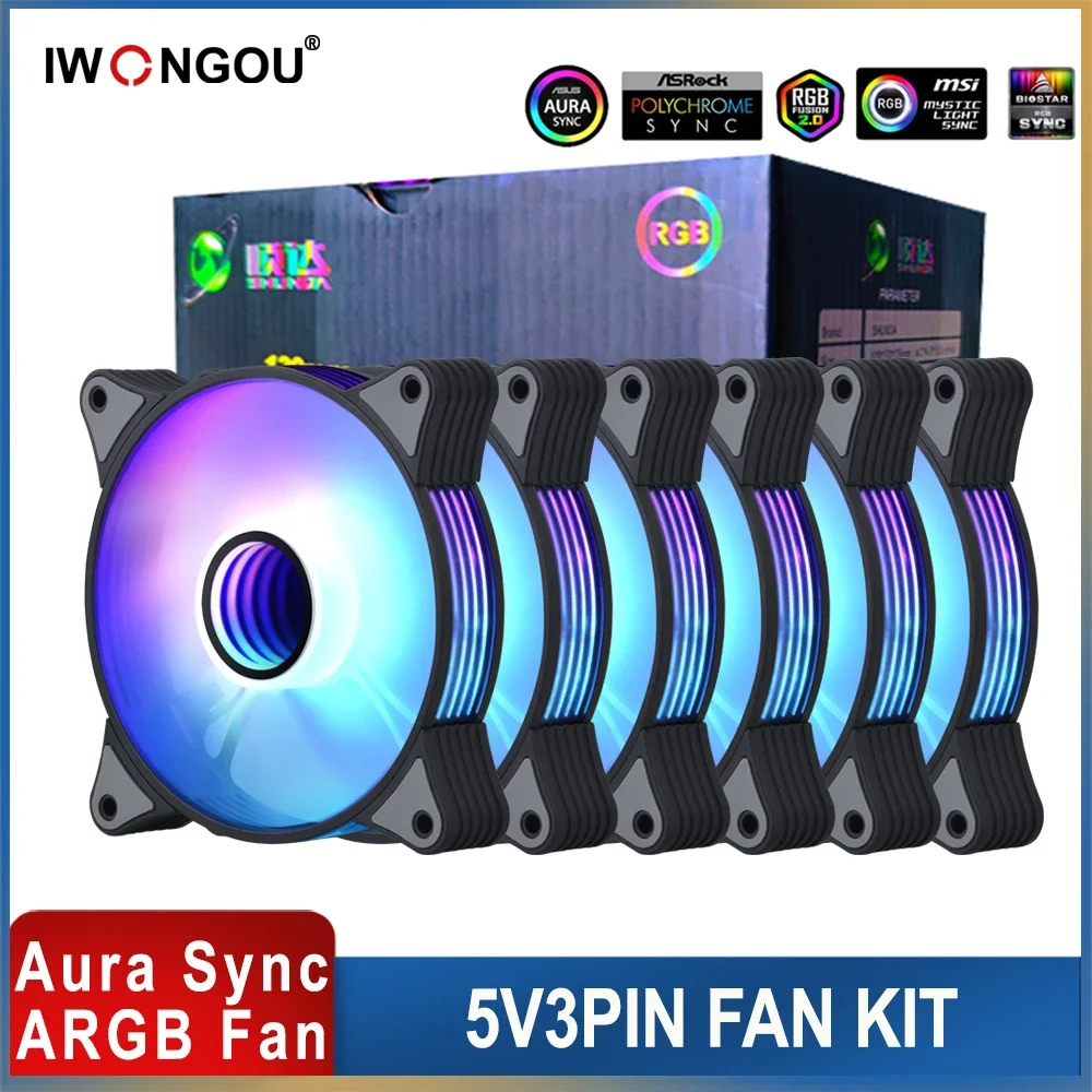 Fans 120mm Rgb Pwm Cooler for PC Case IWONGOU Ar12pro Kit Fans with Argb Controller Aura Sync PC Case Coolers Unlimited Space