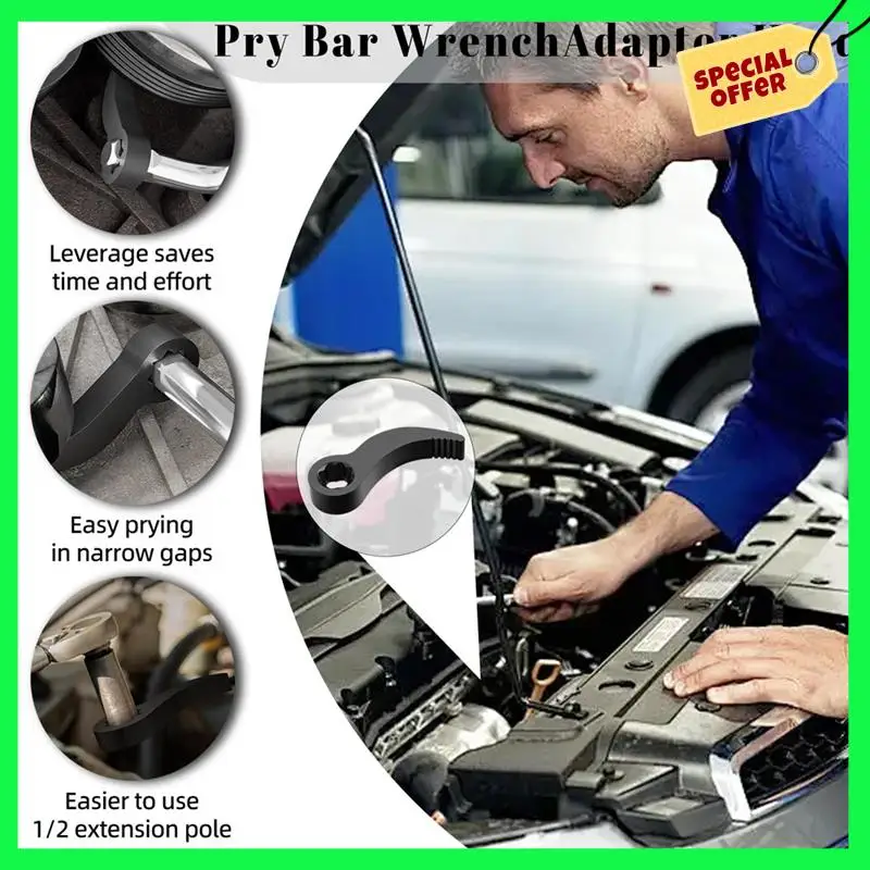 

Crowbar Adapterhead Tools Adjustable Anglehead Dropforged Steel Pry Bar Fits 3/8”Ratchet Leverage Design