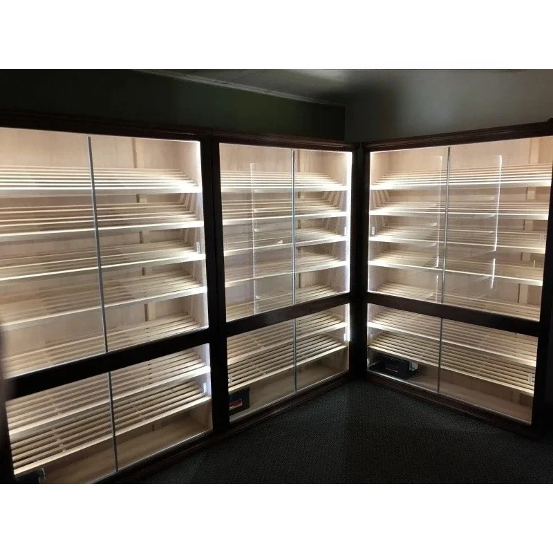 Custom.Cigar Humidor Display Cabinet With Light Spanish Ceder Rack Cigar Showcase Smoke Shop Double Door Cigar Humidifier Ca