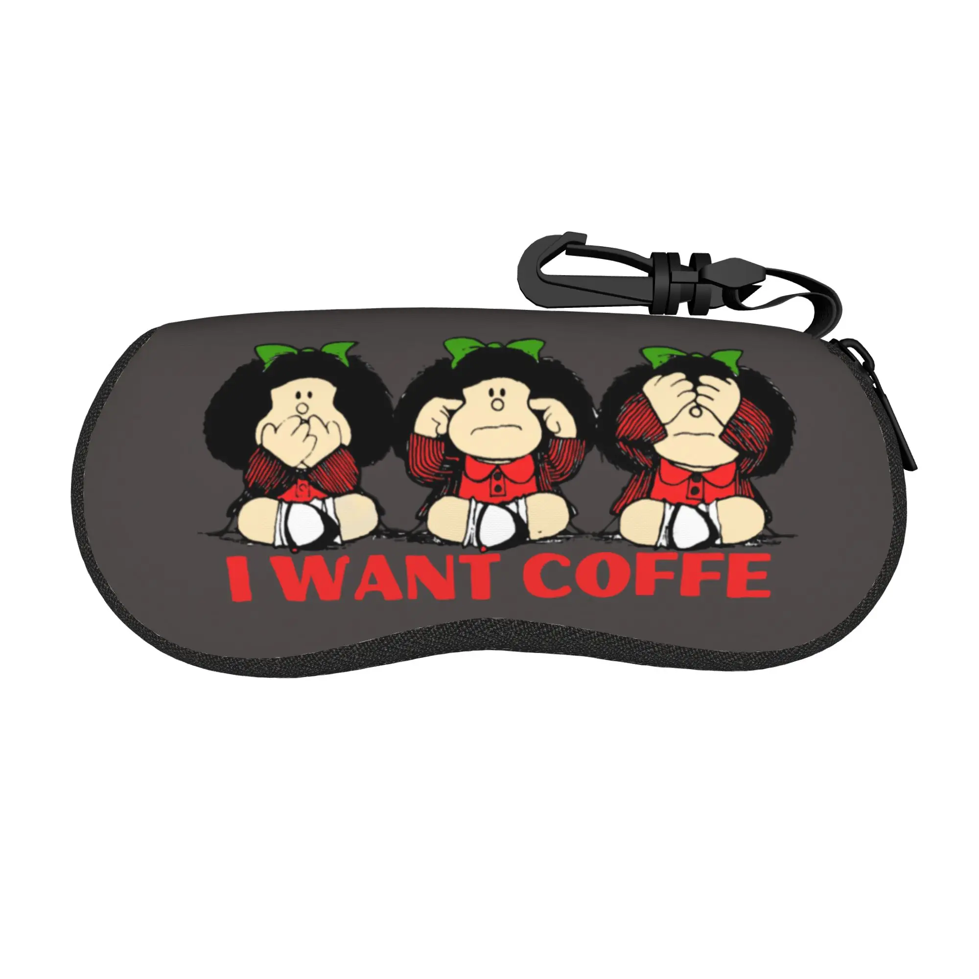 Estuche para gafas Mafaldas I Want Coffe, accesorios prácticos unisex, protector de gafas de dibujos animados, estuche para contactos oculares de oficina