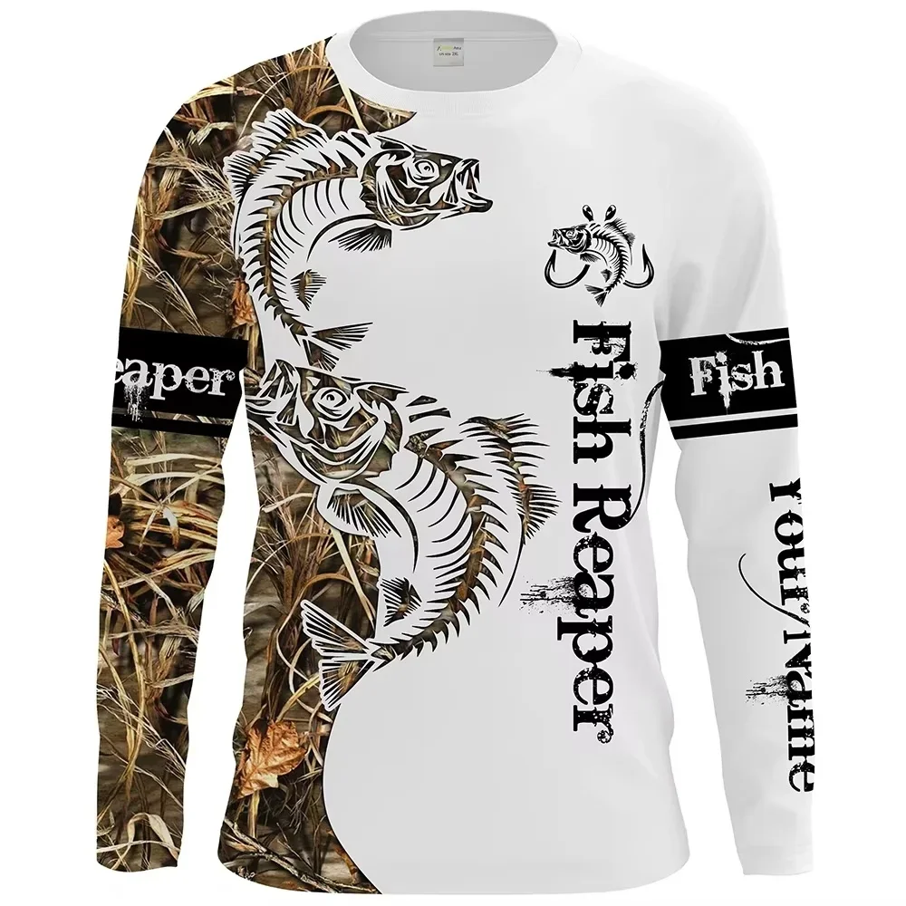 Fashion Men's Outdoor Fishing T-Shirt Men's Long Sleeved Printed T-Shirt Fishing Pattern Round Neck for Men Casual Long Sleeves
