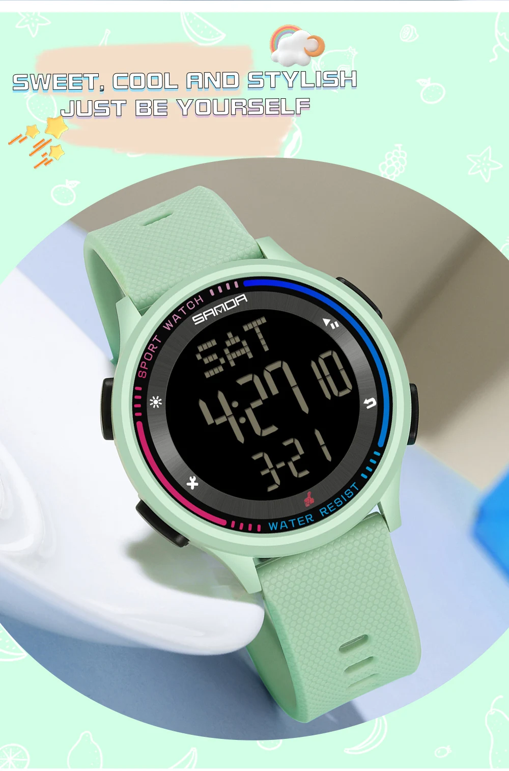 SANDA Herrenuhr, mehrere Funktionen, Outdoor-Sport, Stoppuhr, wasserdicht, digitales Uhrwerk, LED, Herren-Armbanduhr, elektronischer Alarm – Detail 10