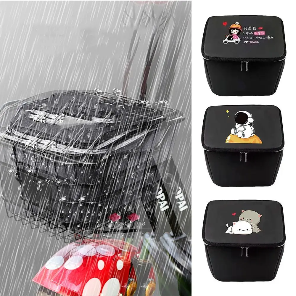 Forro de cesta de bicicleta preto padrão de desenho animado à prova d'água cesta frontal de bicicleta bolsa de armazenamento de cesta de bicicleta à prova de sol bicicleta elétrica