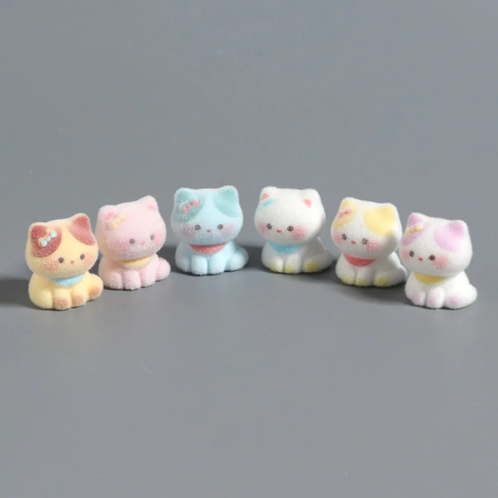 Cute Macaron Color Flocking Cat Figurines Resin Simulation Animals Desk Ornaments Mini Landscape Decor Trendy Gift DIY Accessory