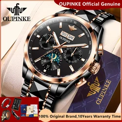 OUPINKE Automatic Mechanical Watch for Men Original Retro Roman Scale Luxury Sapphire Mirror Waterproof Moon Phase Men's Watch