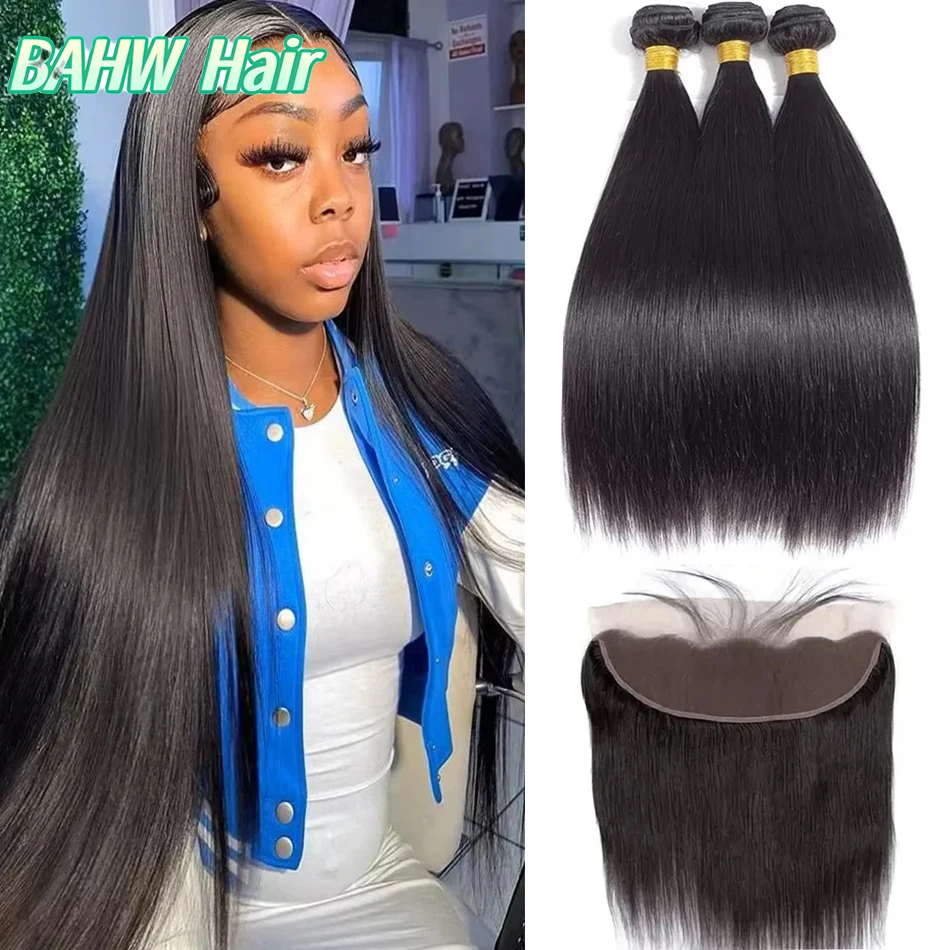 Burmese Bone Straight Bundles with 13x4 Transparent Lace Frontal And Bundles 8-30 Inch Human Hair Double Weft For Black Women