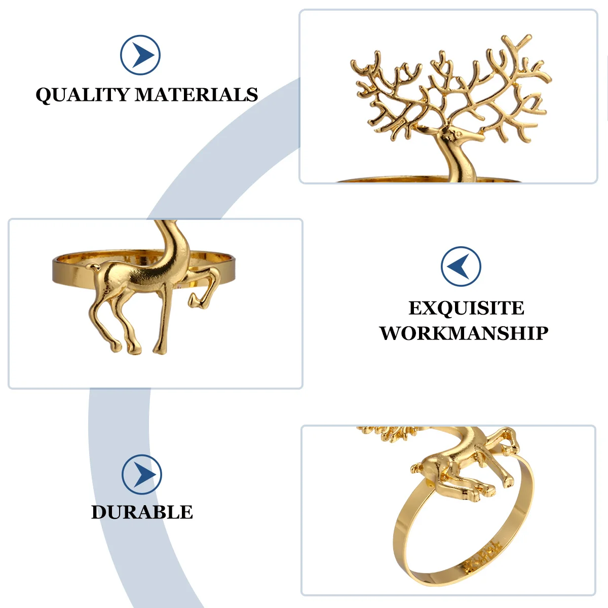 

6Pcs Christmas Napkin Rings Deer Shaped Alloy Buckle for Holiday Party Kitchen Bar Table Decoration Supplies Napkin Holder