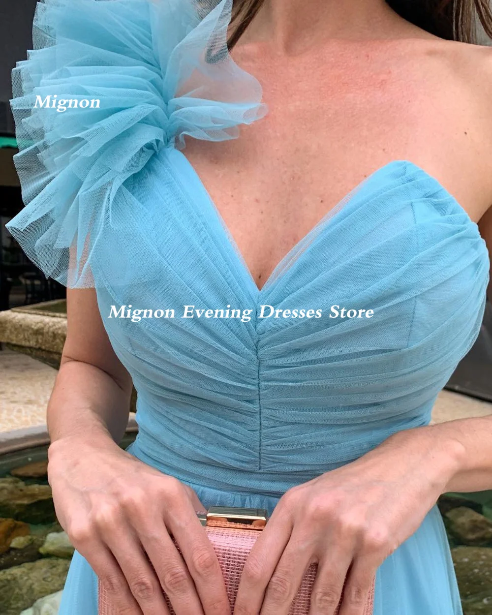 Mignon Organza A-line Prom Gown One-shoulder Sweetheart Evening Formal Ruffle Floor-length Elegant Party Dresses for Women 2023