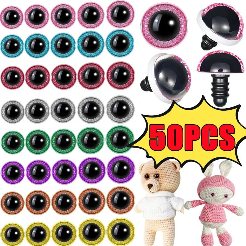 

Newest 50PCS 3D Plastic Glitter Safety Eyes For Crochet Toys Amigurumi Diy Mix Bulk Mixed Sizes Toy Doll Making 9-20mm Wholesale