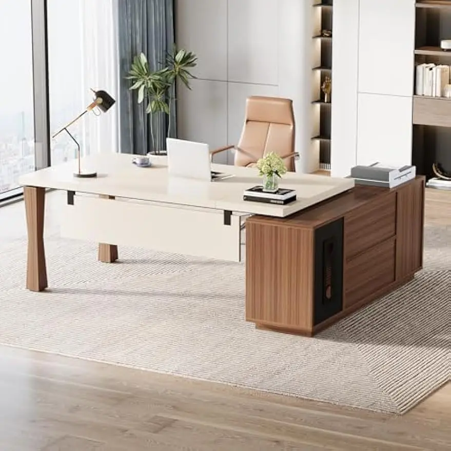 

Tribesigns 71-Inch Executive Desk, L-Shaped Desk with Cabinet, Large Office Desk with Storage Shelves,