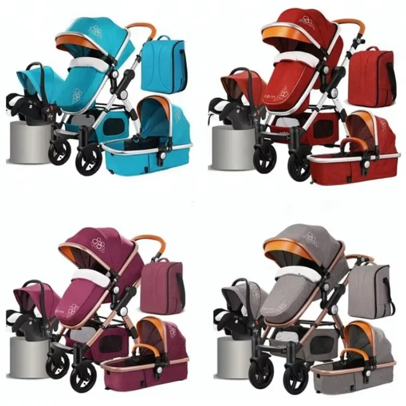 High landscape baby trolley 0-3 years old portable baby stroller 3 in 1 with mom bag