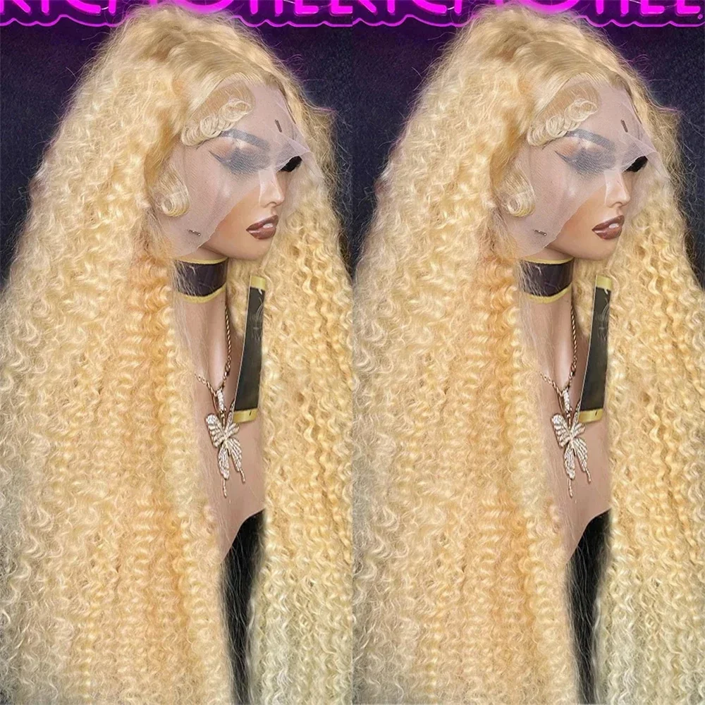 Nadine 13x6 HD Transparent Blonde Curly Wigs Colored Water Wave Wigs 30 38 Inch 13x4 human hair wigs 613 HD Lace Frontal Wig