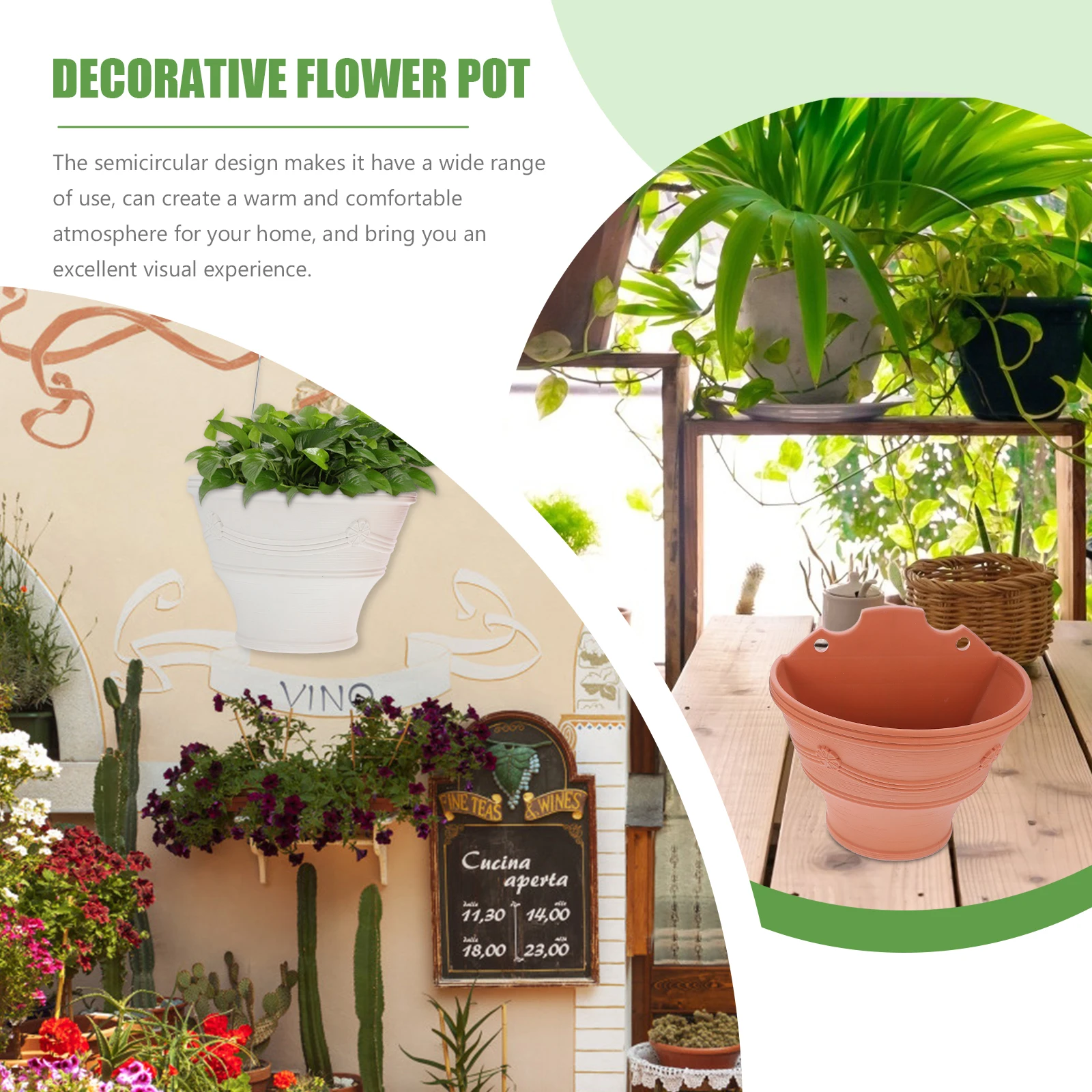 

2Pcs Hanging Wall Flowerpot Plastic Flower Holder Indoor Outdoor Decorative Planter Gardening Flower Pot Modern Design