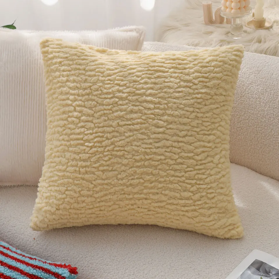 Yellow Plush Decorative Pillow Cover Ultra Soft Pillowcase for Sofa Living Room Decorations Ins Creative Funda Cojines De 45x45