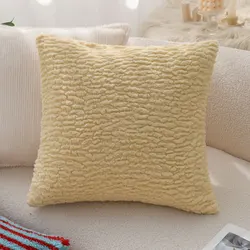 Yellow Plush Decorative Pillow Cover Ultra Soft Pillowcase for Sofa Living Room Decorations Ins Creative Funda Cojines De 45x45