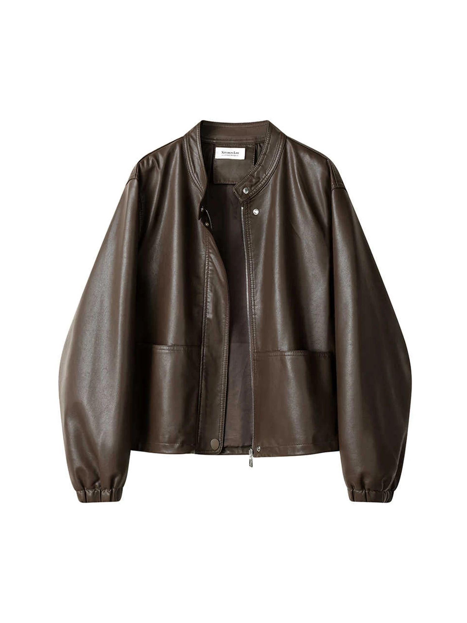 

Women Brown Cropped Leather Jacket Coat Vintage PU Motorcycle Oversize Mustang Jacket Outerwear 2000s Clothes Autumn Winter 2025