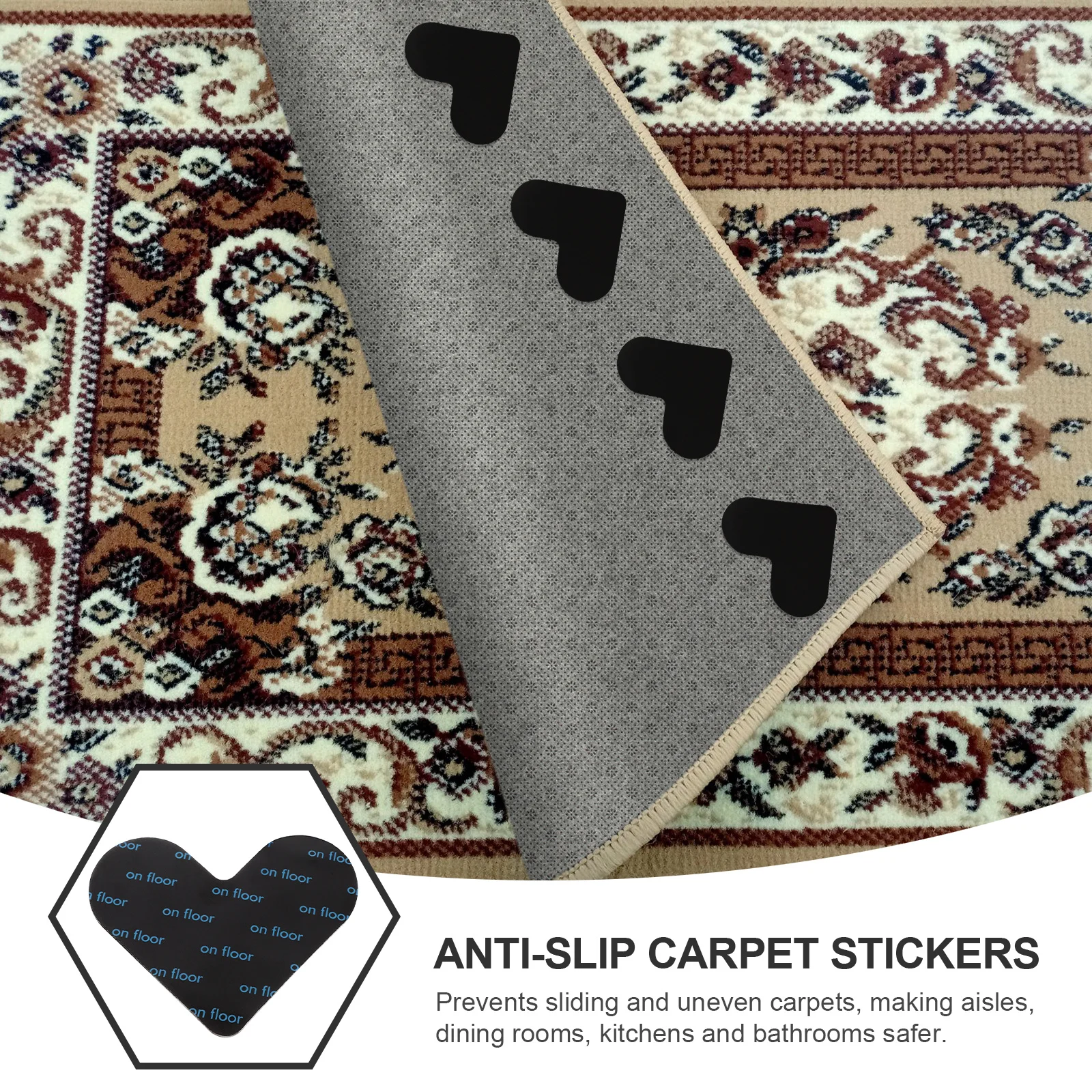 8pcs Non-Slip Rug Pad Stickers Heavy Duty Double Sided Tape For Carpet Tile Wood Floors Kitchen Bathroom Area Rugs Grip Hold