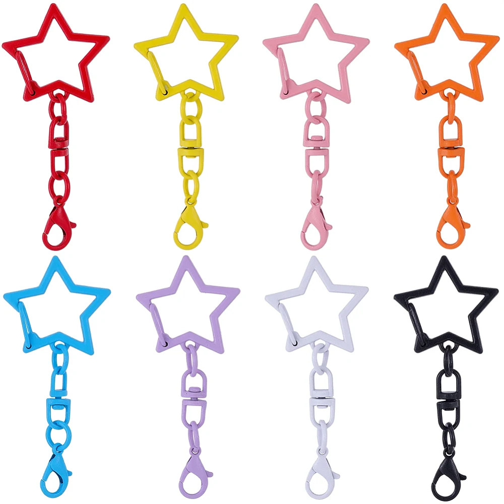 48Pcs Star Keychain Clip Swivel Spring Clasps Colorful Assorted Small Stars Hanging Metal Lobster Claw Keyrings Buckle Snap